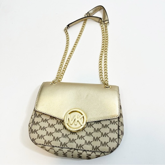 Michael Kors Gold Logo Shoulder Bag Crossbody Purse - Picture 1 of 5